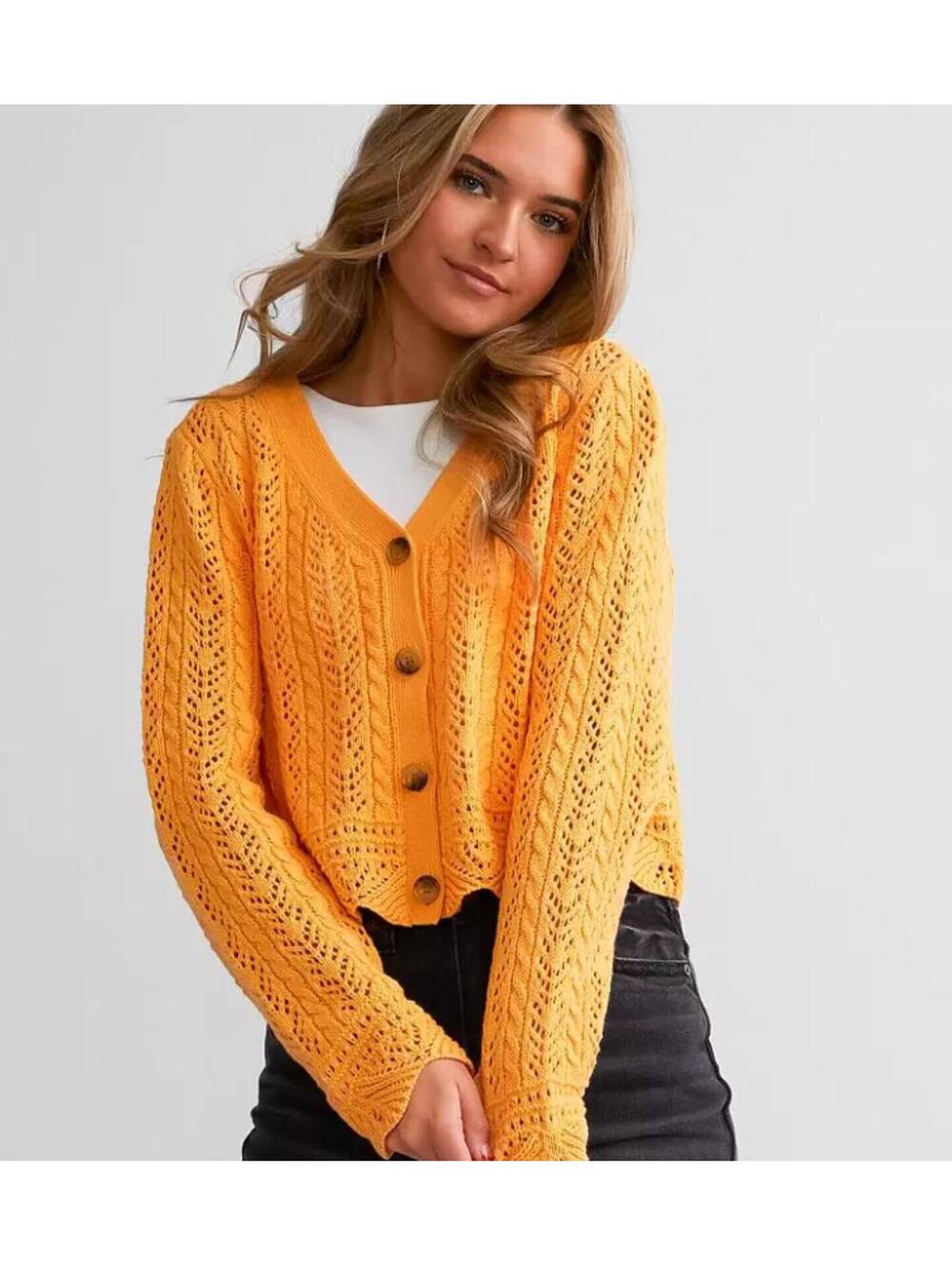 Buckle Willow & Root cardigan marigold pointelle cropped boho scalloped knit Med